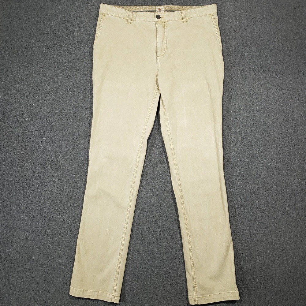 Faherty Slim Straight Denim Pants Mens 34x33 Khaki Tan Cotton Stretch‎ Jeans